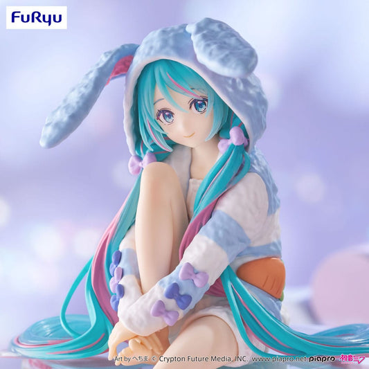 Hatsune Miku Estatua PVC Noodle Stopper Hatsune Miku Rabbit Ear Hood Pajama Blue Color Ver. 14 cm