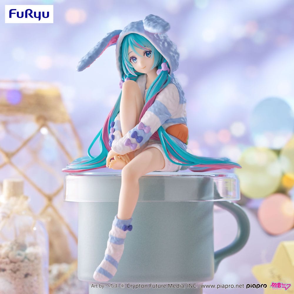 Hatsune Miku Estatua PVC Noodle Stopper Hatsune Miku Rabbit Ear Hood Pajama Blue Color Ver. 14 cm