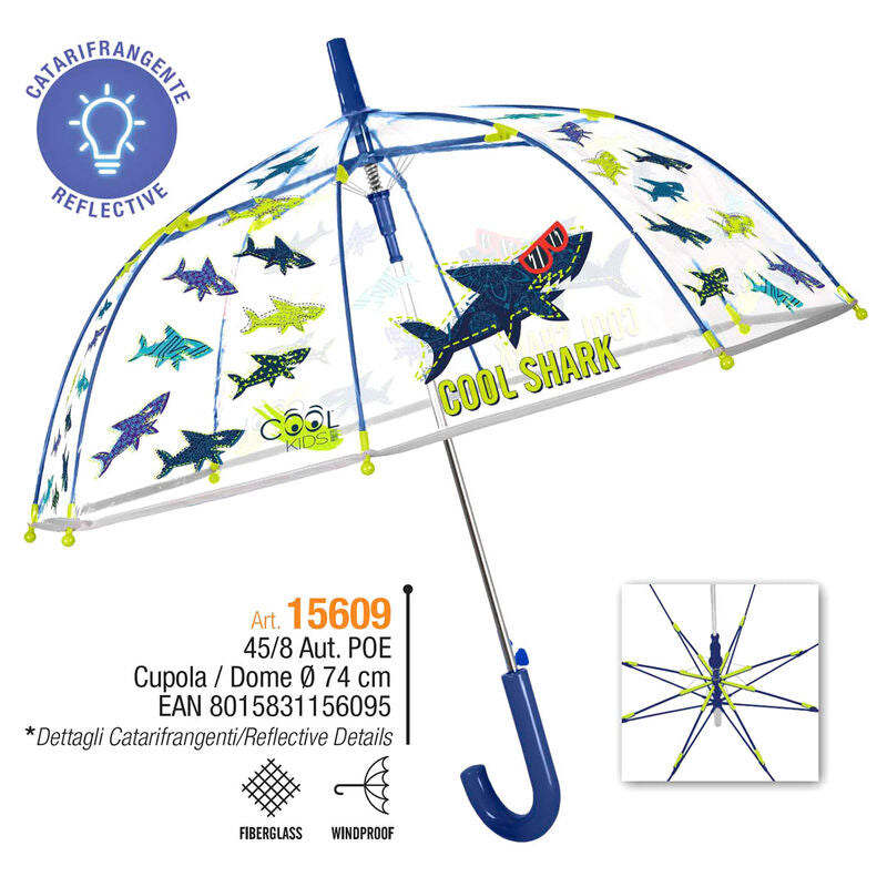 Paraguas automatico transparente Cool Shark 45cm PERLETTI