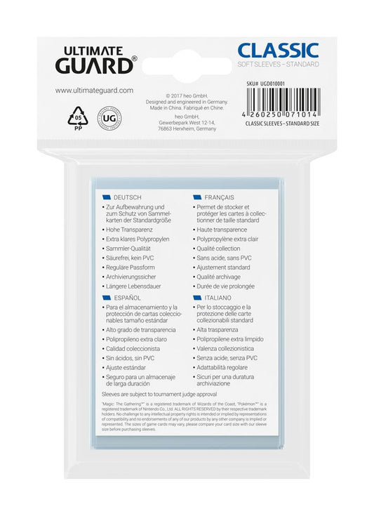 Ultimate Guard Classic Soft Sleeves Fundas de Cartas Tamaño Estándar Transparente (100)