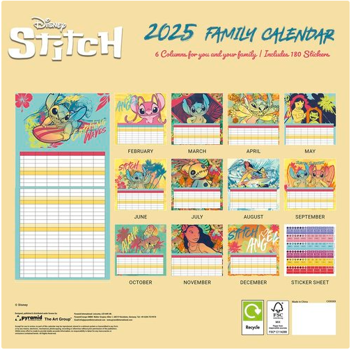Calendario planificador familiar Stitch Disney  