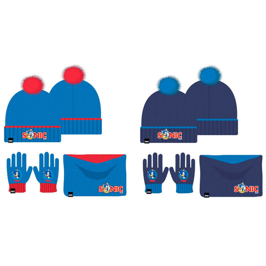 Conjunto gorro guantes braga cuello Sonic the Hedgehog infantil  