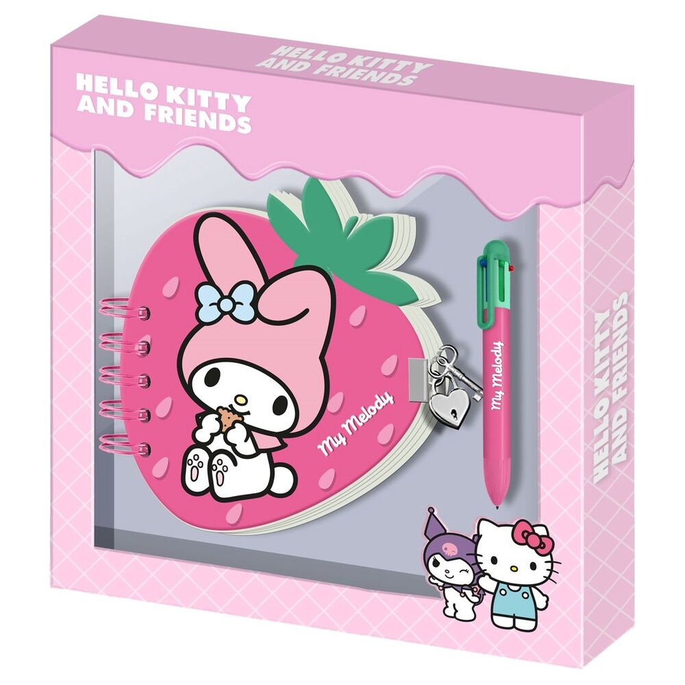 Diario + Boligrafo Fresa My Melody Hello Kitty and Friends   KARACTERMANIA
