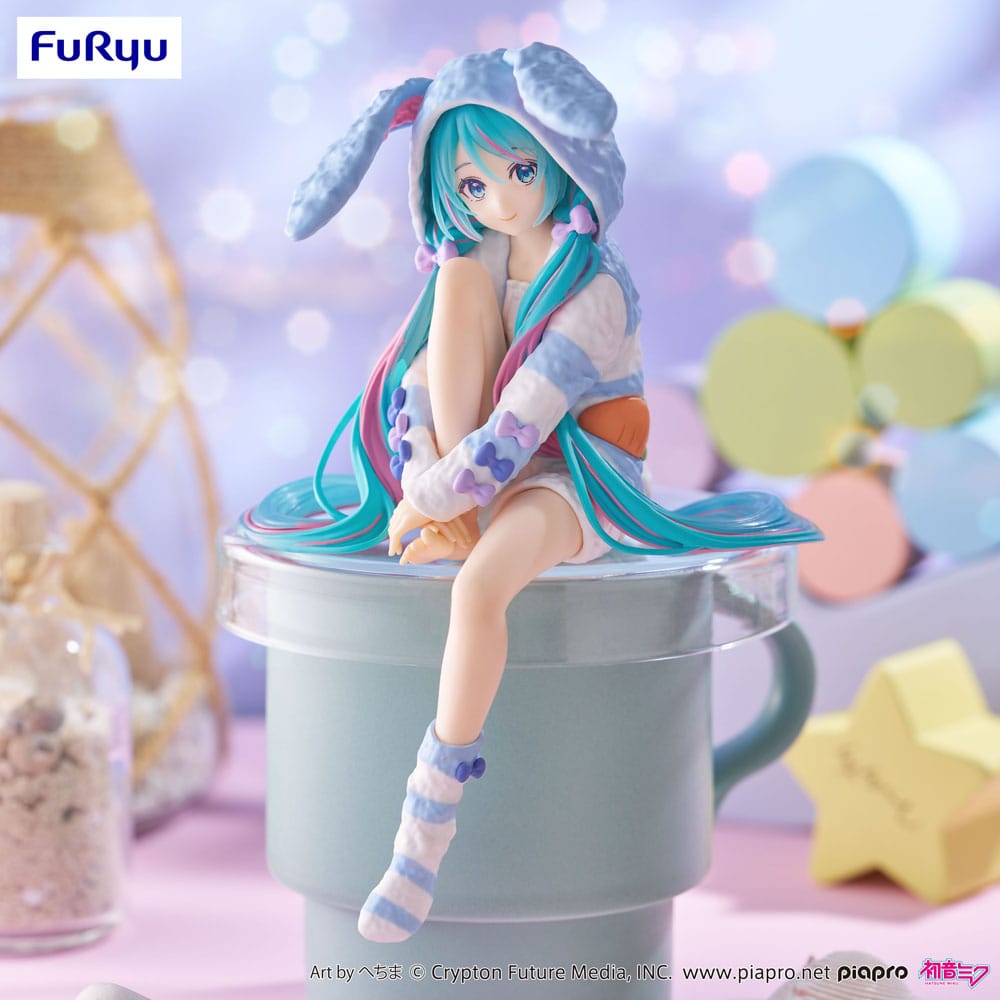 Hatsune Miku Estatua PVC Noodle Stopper Hatsune Miku Rabbit Ear Hood Pajama Blue Color Ver. 14 cm  