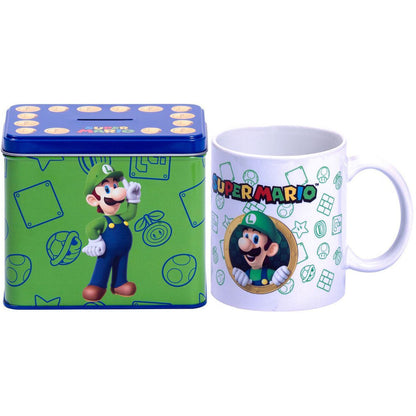 Hucha + taza Luigi Super Mario Bros Nintendo  