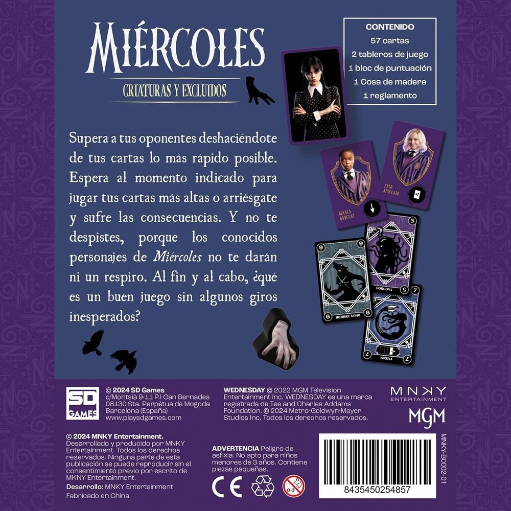 Juego de cartas Criaturas y Excluidos Miercoles Wednesday español  