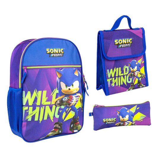 Mochila + portatodo + portamerienda Sonic Prime 42cm  