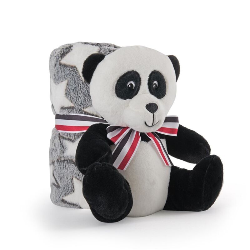 Peluche + Manta suave Oso Panda 22cm   PERLETTI