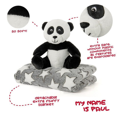 Peluche + Manta suave Oso Panda 22cm   PERLETTI