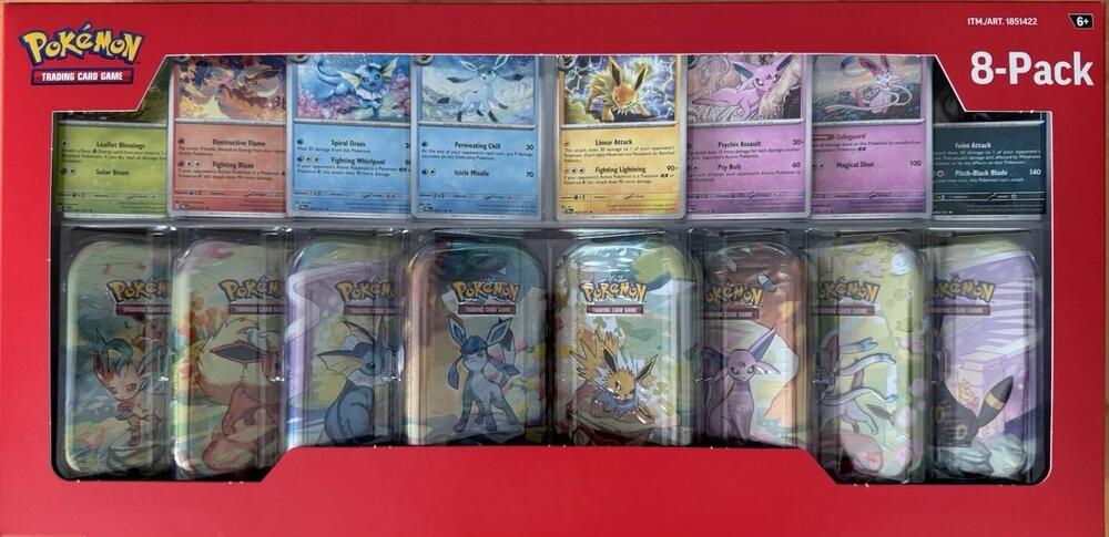 Prismatic Evolutions Mini Tins 8-Pack Collection Box Ingles