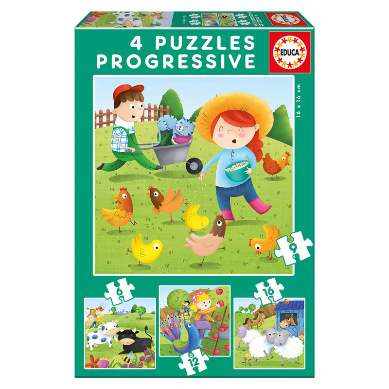 Puzzle Progresivo Animales de la Granja 6-9-12-16pzs   EDUCA BORRAS
