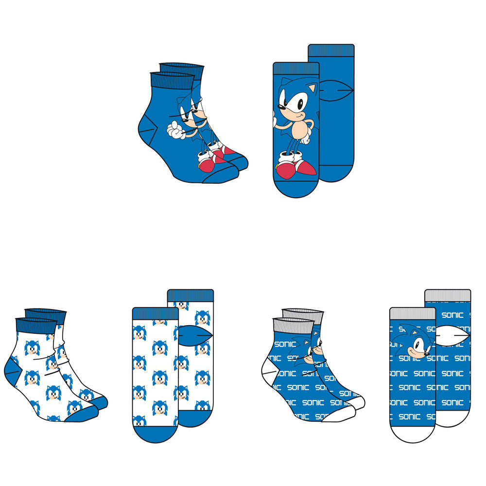 Set 3 calcetines Sonic The Hedgehog adulto surtido   SEGA