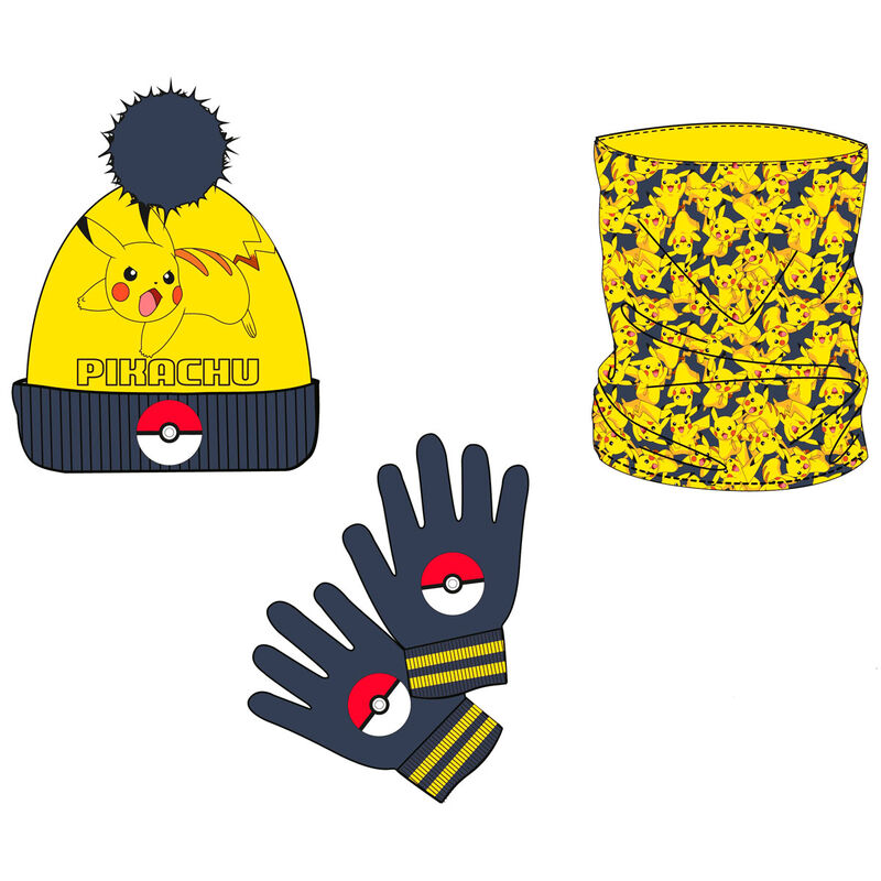 Set gorro braga cuello y guantes Pikachu Pokemon   NINTENDO
