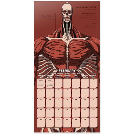 CALENDARIO 2026 30X30 ATTACK ON TITAN  